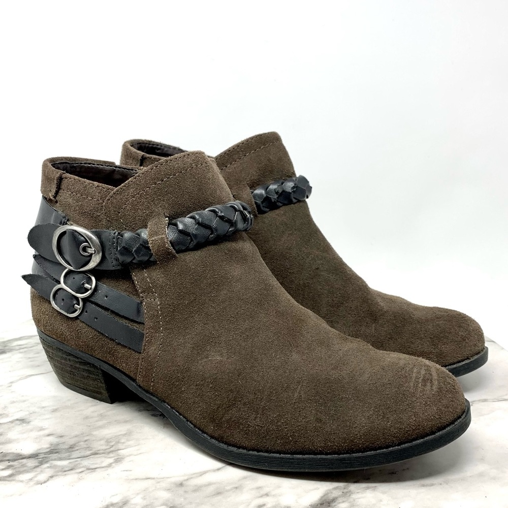 Crown Vintage Perry Taupe Suede Two tone Braided strap moto bohemian bootie 8